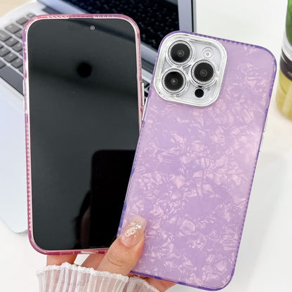 For iPhone 16 Plus Plating Glitter Texture TPU Phone Case with Lens Film(Pink Feathers) - iPhone 16 Plus Cases by buy2fix | Online Shopping UK | buy2fix