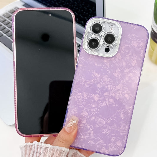 For iPhone 16 Pro Plating Glitter Texture TPU Phone Case with Lens Film(Pink Feathers) by buy2fix