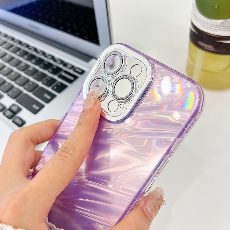 For iPhone 16 Pro Plating Glitter Texture TPU Phone Case with Lens Film(Purple Feather Yarn) - iPhone 16 Pro Cases by buy2fix | Online Shopping UK | buy2fix