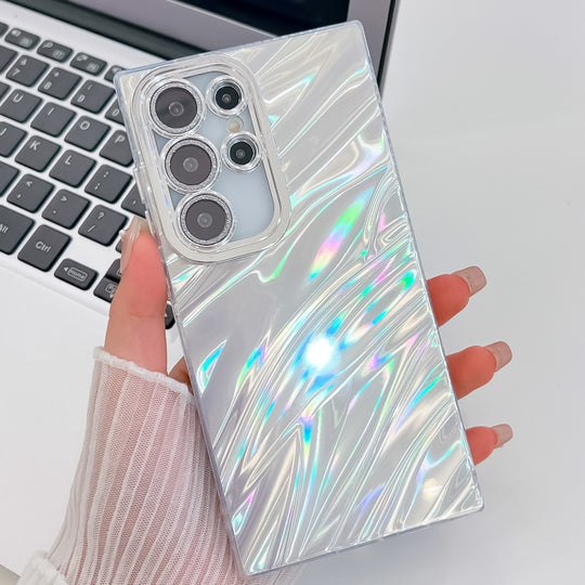 For Samsung Galaxy S24 FE 5G Plating Glitter Texture TPU Phone Case with Lens Film(White Water Ripples)