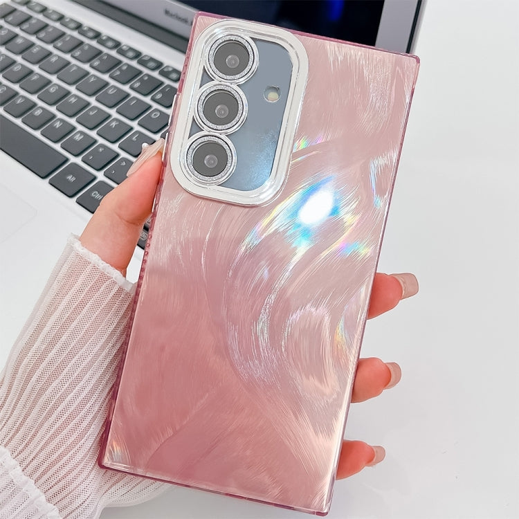 For Samsung Galaxy S25 5G Plating Glitter Texture TPU Phone Case with Lens Film(Pink Feather Yarn) by buy2fix