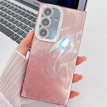 For Samsung Galaxy S25 5G Plating Glitter Texture TPU Phone Case with Lens Film(Pink Feather Yarn) by buy2fix