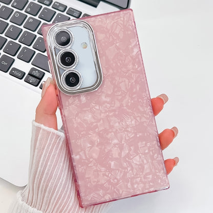 For Samsung Galaxy S25+ 5G Plating Glitter Texture TPU Phone Case with Lens Film(Pink Shell Pattern) by buy2fix