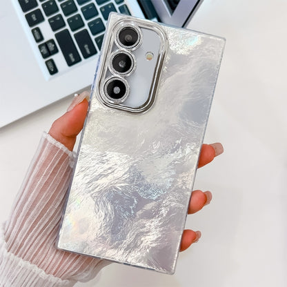 For Samsung Galaxy S25+ 5G Plating Glitter Texture TPU Phone Case with Lens Film(White Tinfoil Texture) - Galaxy S25+ 5G Cases by buy2fix | Online Shopping UK | buy2fix