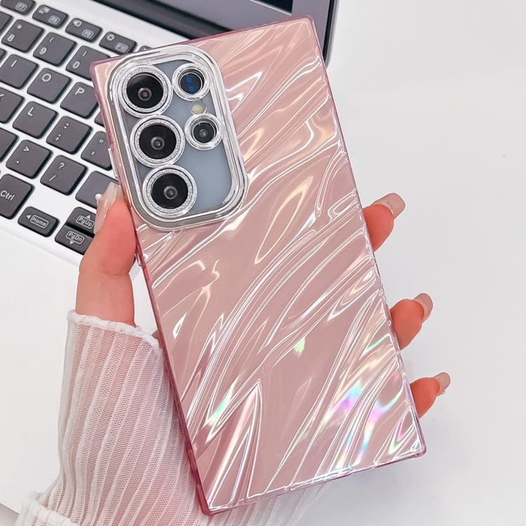 For Samsung Galaxy S25 Ultra 5G Plating Glitter Texture TPU Phone Case with Lens Film(Pink Water Ripples) by buy2fix
