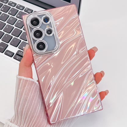 For Samsung Galaxy S25 Ultra 5G Plating Glitter Texture TPU Phone Case with Lens Film(Pink Water Ripples) by buy2fix