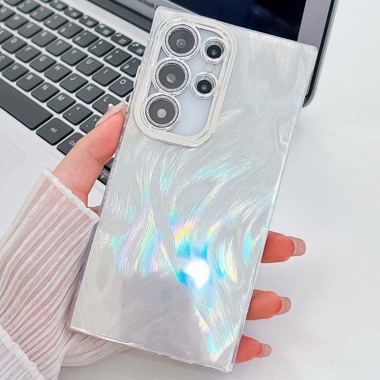 For Samsung Galaxy S25 Ultra 5G Plating Glitter Texture TPU Phone Case with Lens Film(White Feather Yarn) by buy2fix