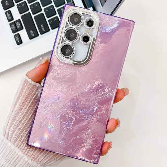 For Samsung Galaxy S25 Ultra 5G Plating Glitter Texture TPU Phone Case with Lens Film(Purple Tinfoil Texture)