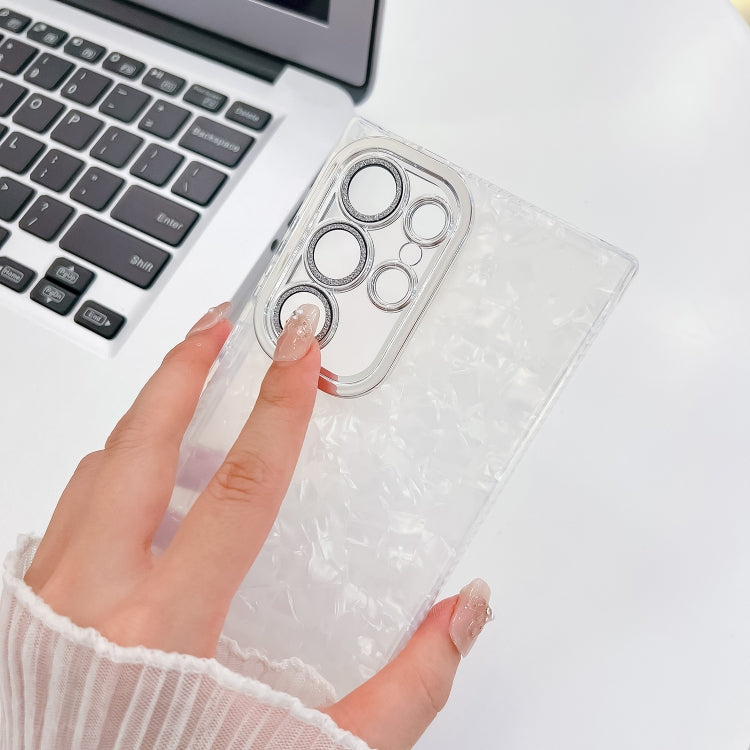 For Samsung Galaxy S25+ 5G Plating Glitter Texture TPU Phone Case with Lens Film(Purple Feathers) by buy2fix