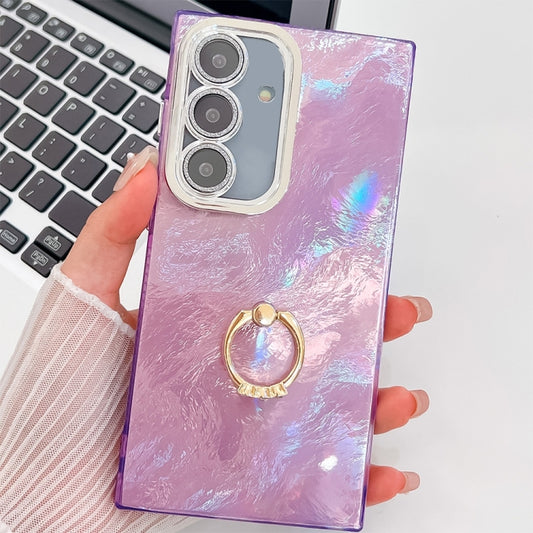 For Samsung Galaxy S25+ 5G Plating Glitter Texture Ring Holder TPU Phone Case with Lens Film(Purple Tinfoil Texture) by buy2fix