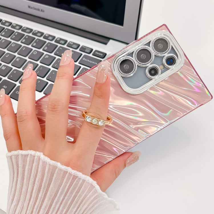 For Samsung Galaxy S25+ 5G Plating Glitter Texture Ring Holder TPU Phone Case with Lens Film(Pink Tinfoil Texture) by buy2fix