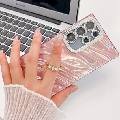 For Samsung Galaxy S25+ 5G Plating Glitter Texture Ring Holder TPU Phone Case with Lens Film(Pink Water Ripples) by buy2fix