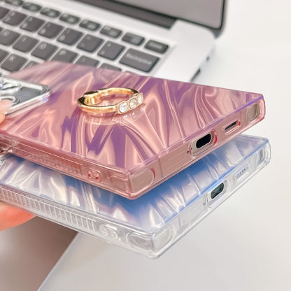 For Samsung Galaxy S25+ 5G Plating Glitter Texture Ring Holder TPU Phone Case with Lens Film(White Wrinkles) by buy2fix
