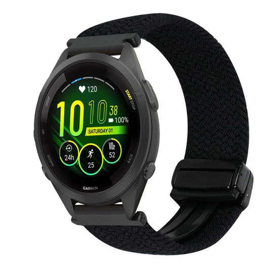 For Garmin Forerunner 265S 18mm Magnetic Buckle Braided Watch Band(Black)