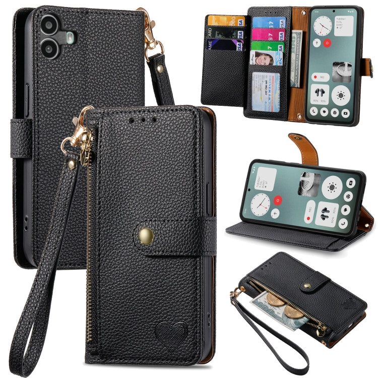 For Nothing CMF Phone 1 Love Zipper Lanyard Leather Phone Case(Black) - Nothing Cases by buy2fix | Online Shopping UK | buy2fix