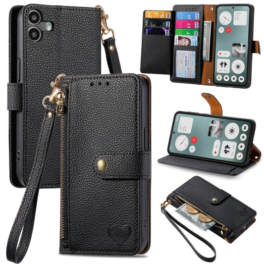 For Nothing CMF Phone 1 Love Zipper Lanyard Leather Phone Case(Black) - Nothing Cases by buy2fix | Online Shopping UK | buy2fix