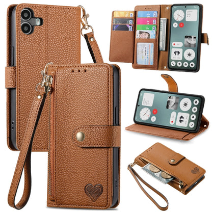 For Nothing CMF Phone 1 Love Zipper Lanyard Leather Phone Case(Brown) - Nothing Cases by buy2fix | Online Shopping UK | buy2fix