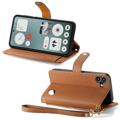 For Nothing CMF Phone 1 Love Zipper Lanyard Leather Phone Case(Brown) - Nothing Cases by buy2fix | Online Shopping UK | buy2fix