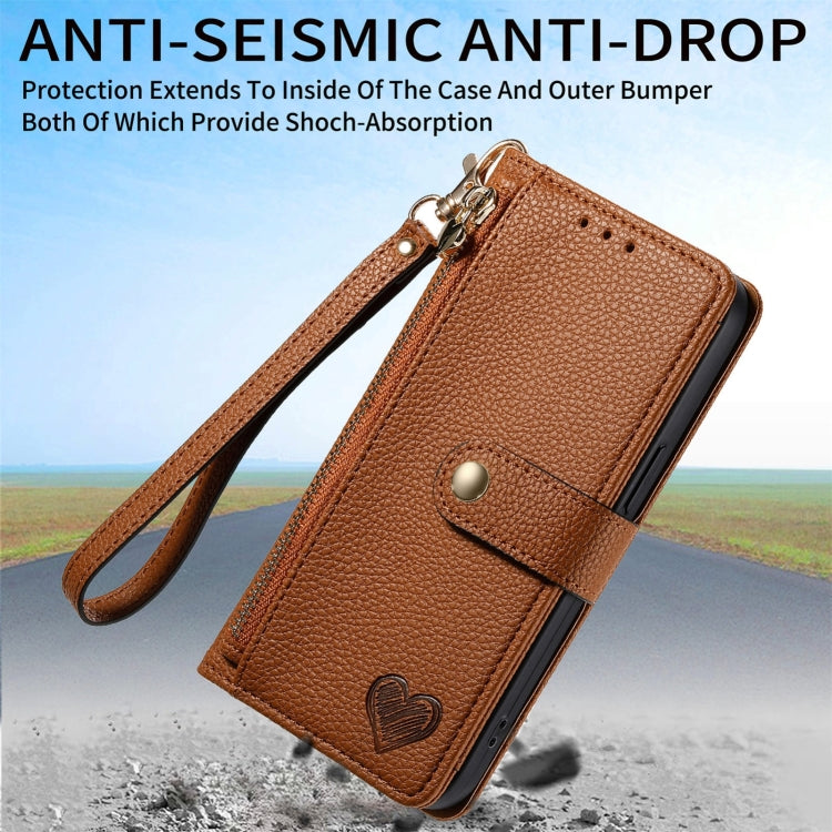 For Nothing CMF Phone 1 Love Zipper Lanyard Leather Phone Case(Brown) - Nothing Cases by buy2fix | Online Shopping UK | buy2fix