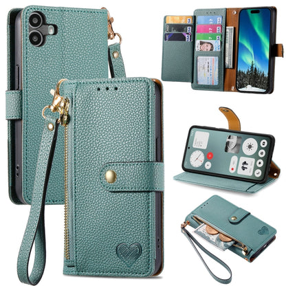 For Nothing CMF Phone 1 Love Zipper Lanyard Leather Phone Case(Green) - Nothing Cases by buy2fix | Online Shopping UK | buy2fix