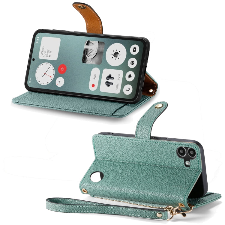 For Nothing CMF Phone 1 Love Zipper Lanyard Leather Phone Case(Green) - Nothing Cases by buy2fix | Online Shopping UK | buy2fix