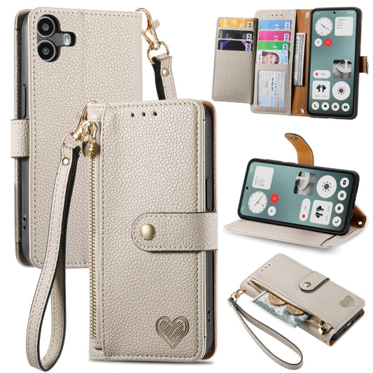 For Nothing CMF Phone 1 Love Zipper Lanyard Leather Phone Case(Gray) - More Brand by buy2fix | Online Shopping UK | buy2fix