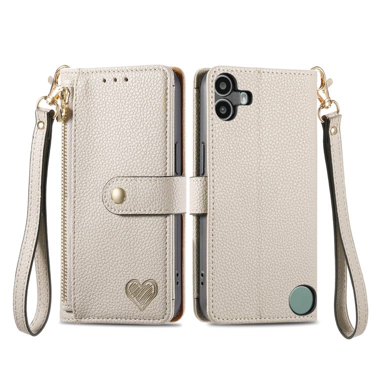 For Nothing CMF Phone 1 Love Zipper Lanyard Leather Phone Case(Gray) - More Brand by buy2fix | Online Shopping UK | buy2fix