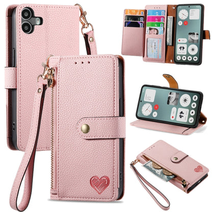 For Nothing CMF Phone 1 Love Zipper Lanyard Leather Phone Case(Pink) - Nothing Cases by buy2fix | Online Shopping UK | buy2fix