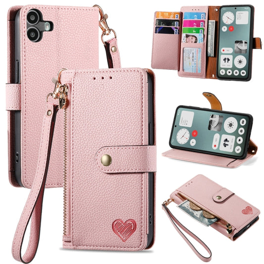 For Nothing CMF Phone 1 Love Zipper Lanyard Leather Phone Case(Pink) - Nothing Cases by buy2fix | Online Shopping UK | buy2fix