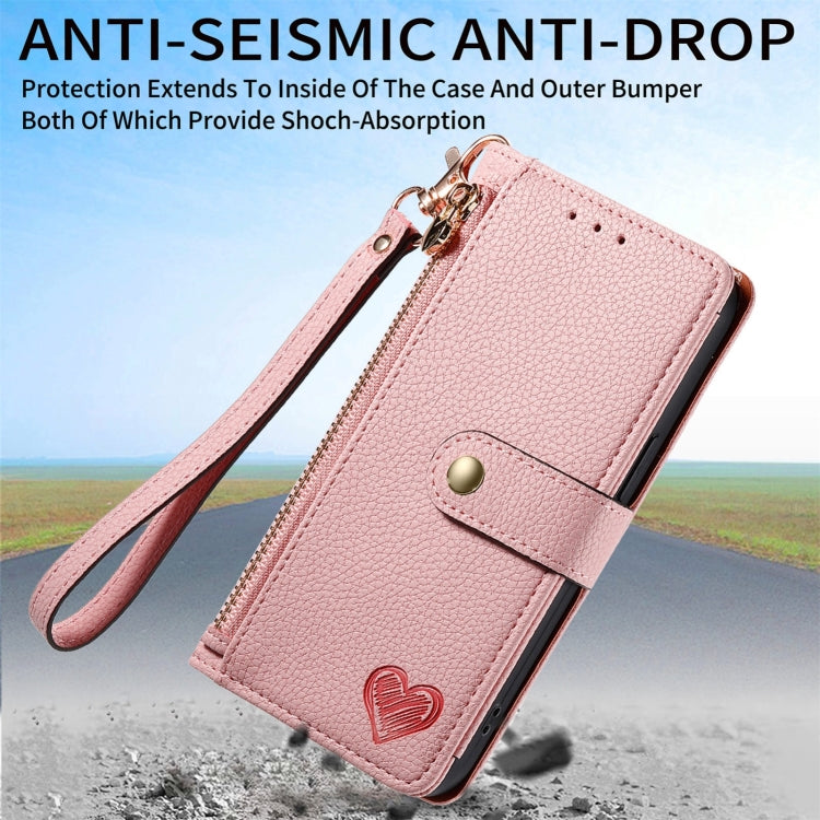 For Nothing CMF Phone 1 Love Zipper Lanyard Leather Phone Case(Pink) - Nothing Cases by buy2fix | Online Shopping UK | buy2fix