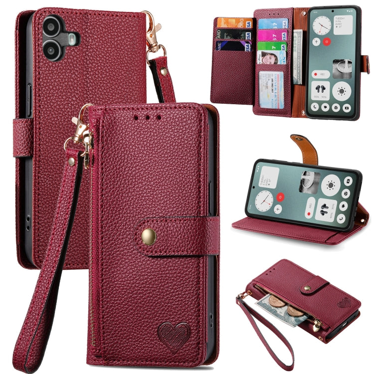 For Nothing CMF Phone 1 Love Zipper Lanyard Leather Phone Case(Red) - Nothing Cases by buy2fix | Online Shopping UK | buy2fix