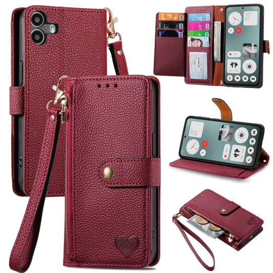 For Nothing CMF Phone 1 Love Zipper Lanyard Leather Phone Case(Red) - Nothing Cases by buy2fix | Online Shopping UK | buy2fix