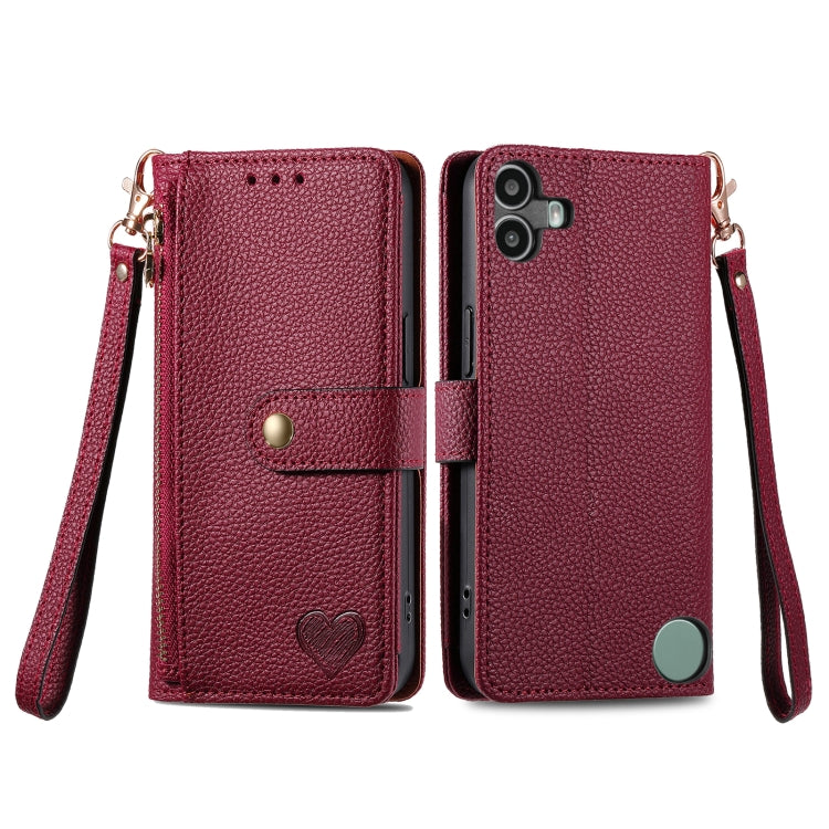 For Nothing CMF Phone 1 Love Zipper Lanyard Leather Phone Case(Red) - Nothing Cases by buy2fix | Online Shopping UK | buy2fix