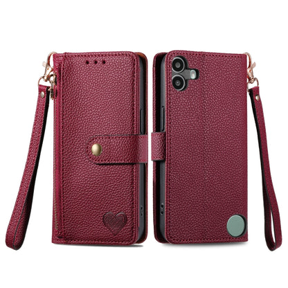 For Nothing CMF Phone 1 Love Zipper Lanyard Leather Phone Case(Red) - Nothing Cases by buy2fix | Online Shopping UK | buy2fix