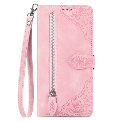 For Nothing CMF Phone 1 Embossed Flower Zipper Leather Phone Case(Pink) - Nothing Cases by buy2fix | Online Shopping UK | buy2fix