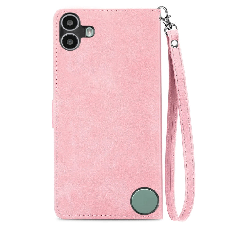 For Nothing CMF Phone 1 Embossed Flower Zipper Leather Phone Case(Pink) - Nothing Cases by buy2fix | Online Shopping UK | buy2fix