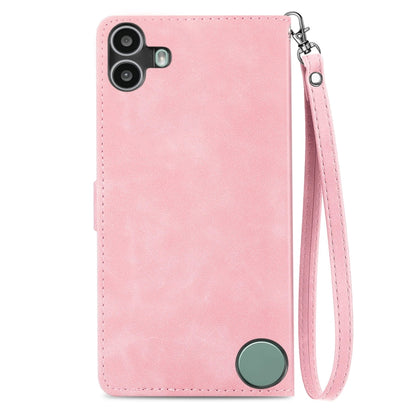 For Nothing CMF Phone 1 Embossed Flower Zipper Leather Phone Case(Pink) - Nothing Cases by buy2fix | Online Shopping UK | buy2fix