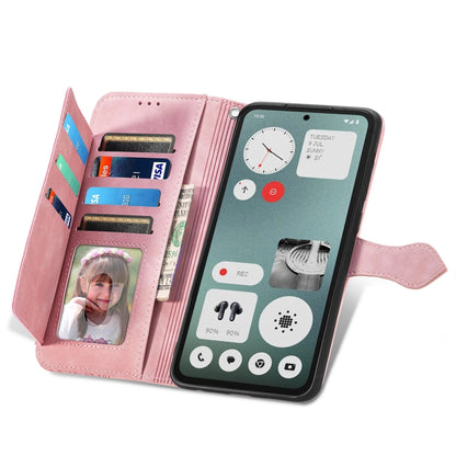 For Nothing CMF Phone 1 Embossed Flower Zipper Leather Phone Case(Pink) - Nothing Cases by buy2fix | Online Shopping UK | buy2fix