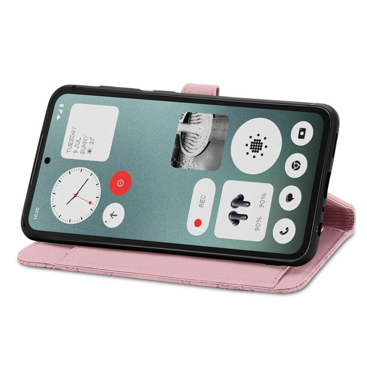 For Nothing CMF Phone 1 Embossed Flower Zipper Leather Phone Case(Pink) - Nothing Cases by buy2fix | Online Shopping UK | buy2fix