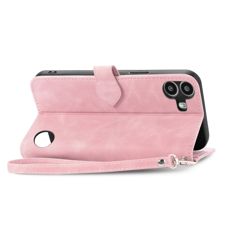 For Nothing CMF Phone 1 Embossed Flower Zipper Leather Phone Case(Pink) - Nothing Cases by buy2fix | Online Shopping UK | buy2fix