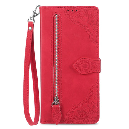 For Nothing CMF Phone 1 Embossed Flower Zipper Leather Phone Case(Red) - Nothing Cases by buy2fix | Online Shopping UK | buy2fix