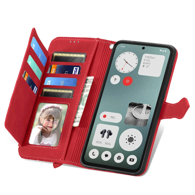 For Nothing CMF Phone 1 Embossed Flower Zipper Leather Phone Case(Red) - Nothing Cases by buy2fix | Online Shopping UK | buy2fix