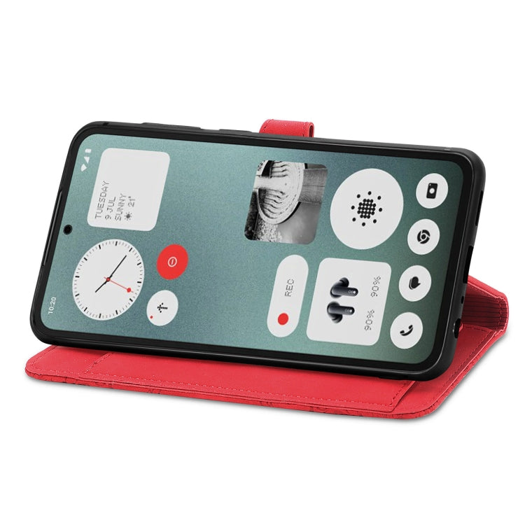 For Nothing CMF Phone 1 Embossed Flower Zipper Leather Phone Case(Red) - Nothing Cases by buy2fix | Online Shopping UK | buy2fix