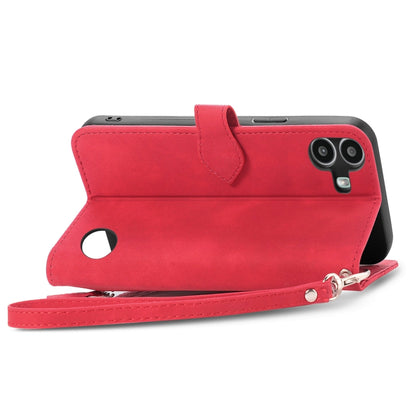 For Nothing CMF Phone 1 Embossed Flower Zipper Leather Phone Case(Red) - Nothing Cases by buy2fix | Online Shopping UK | buy2fix