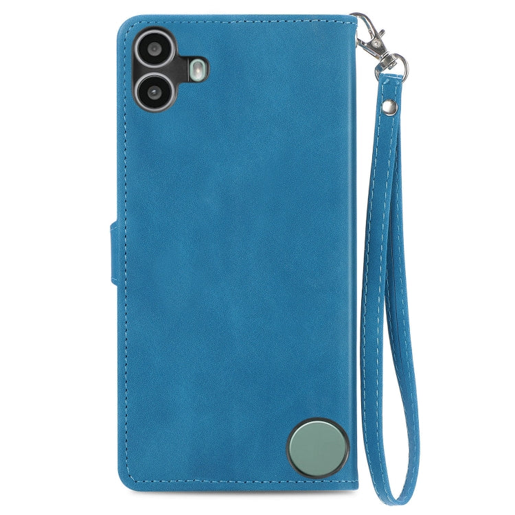 For Nothing CMF Phone 1 Embossed Flower Zipper Leather Phone Case(Blue) - Nothing Cases by buy2fix | Online Shopping UK | buy2fix