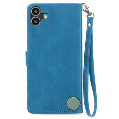 For Nothing CMF Phone 1 Embossed Flower Zipper Leather Phone Case(Blue) - Nothing Cases by buy2fix | Online Shopping UK | buy2fix