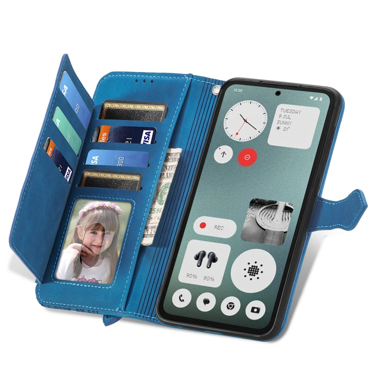 For Nothing CMF Phone 1 Embossed Flower Zipper Leather Phone Case(Blue) - Nothing Cases by buy2fix | Online Shopping UK | buy2fix