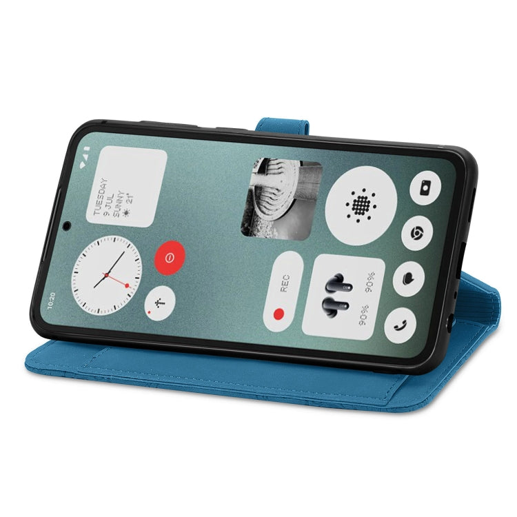 For Nothing CMF Phone 1 Embossed Flower Zipper Leather Phone Case(Blue) - Nothing Cases by buy2fix | Online Shopping UK | buy2fix