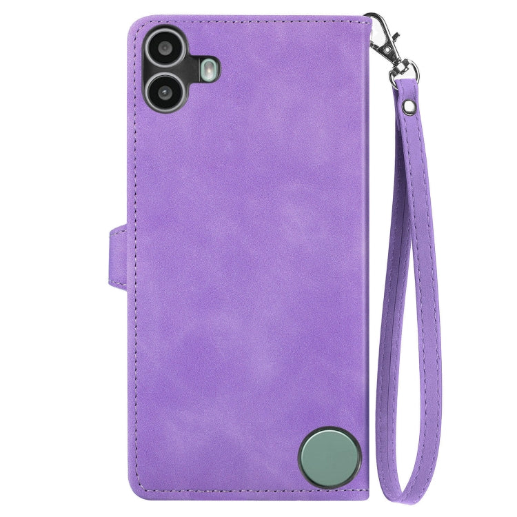 For Nothing CMF Phone 1 Embossed Flower Zipper Leather Phone Case(Purple) - Nothing Cases by buy2fix | Online Shopping UK | buy2fix