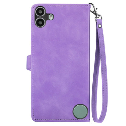 For Nothing CMF Phone 1 Embossed Flower Zipper Leather Phone Case(Purple) - Nothing Cases by buy2fix | Online Shopping UK | buy2fix